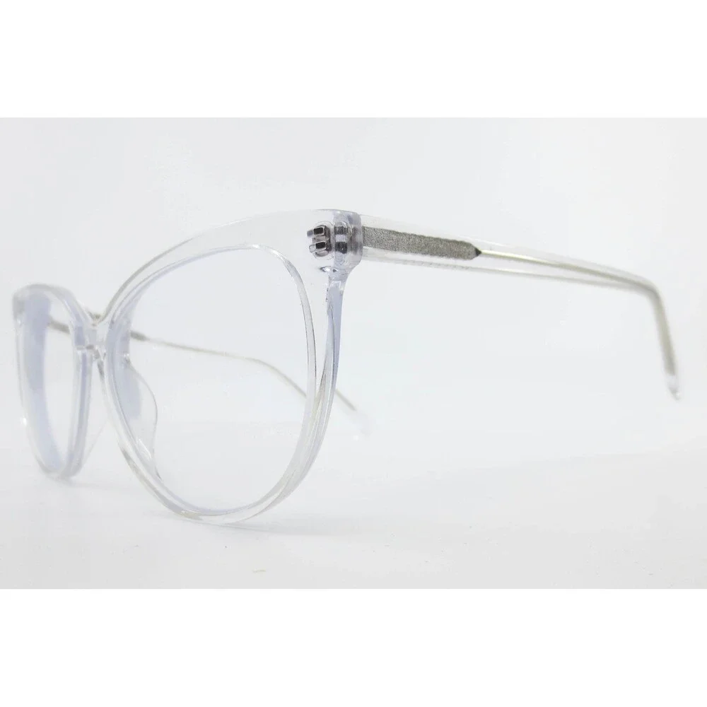 Crystal Clear Cat Eye Eyeglass Frames Silver Accent 52-19-145 Transparent 36509